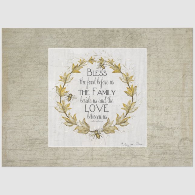 Farmhouse Fall Bee Wreath Family Blessing Crafting Tissue Paper (Front)