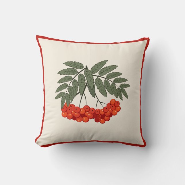 Farmhouse Fall Decor - Rowan Berries with Red Line Cushion (Front)