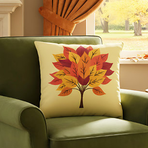 Farmhouse Fall Decor with Autumn Tree Design Cushion