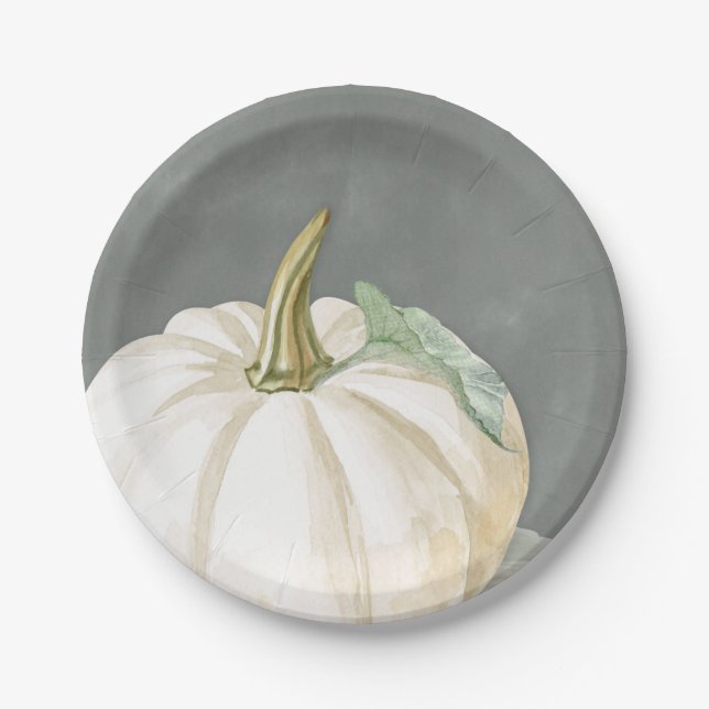 Farmhouse fall white pumpkin paper plate (Front)