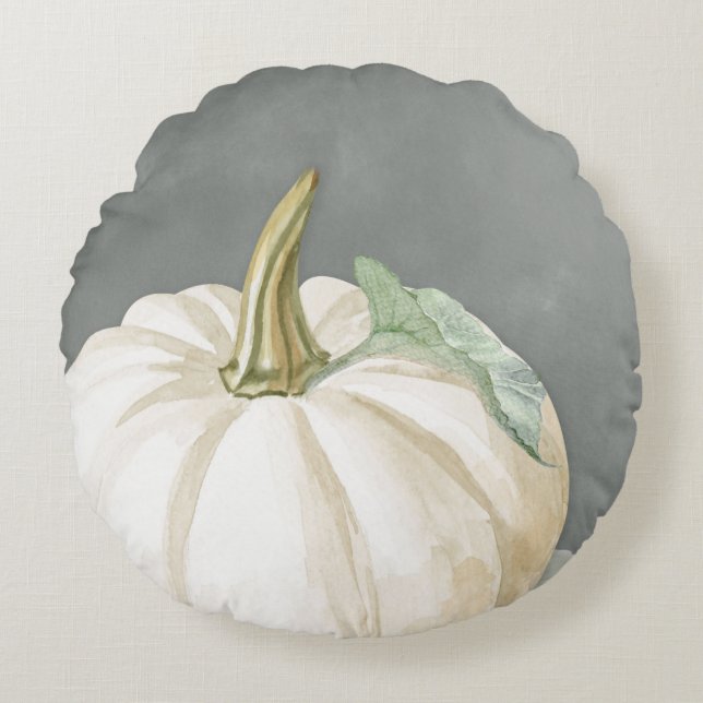Farmhouse fall white pumpkin round cushion (Front)