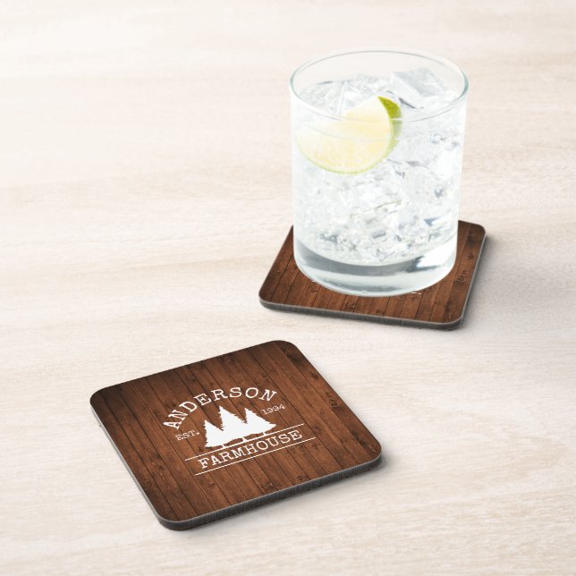 Farmhouse Family Name Rustic Wood Forest Coaster (Right Side)