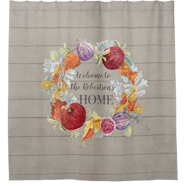 Farmhouse Family Welcome Home  Rustic Pumpkin Wood Shower Curtain (Front)