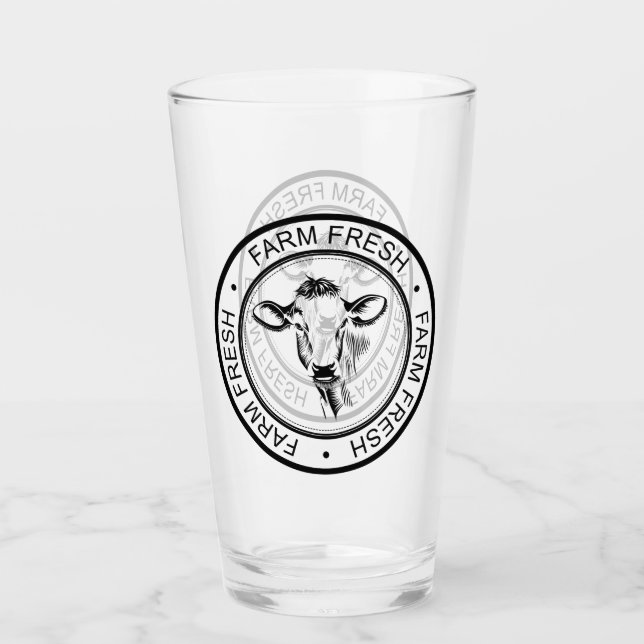 Farmhouse Farm Fresh Cow Illustration Glass (Front)