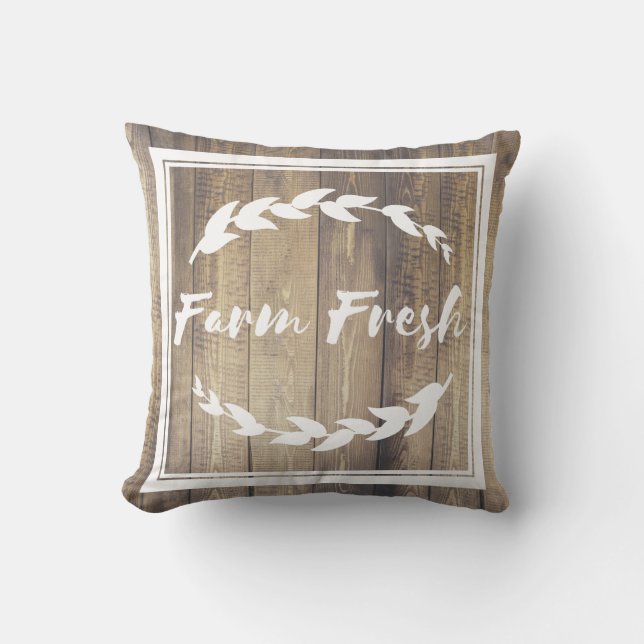 Farmhouse Farm Fresh Sprigs Barn Wood Cushion (Front)
