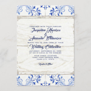 Farmhouse Farm Lapis Blue White Wood Tile Rustic Invitation