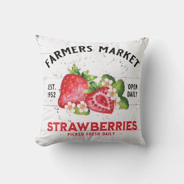 FARMHOUSE FARMERS MARKET STRAWBERRY STRAWBERRIES CUSHION (Front)