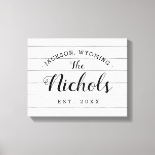 Farmhouse Faux Shiplap Family Monogram Canvas Sign