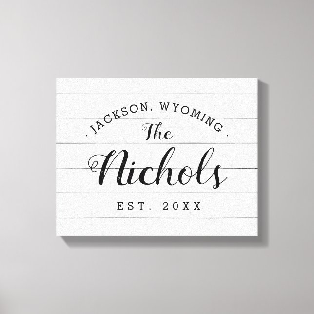 Farmhouse Faux Shiplap Family Monogram Canvas Sign (Front)