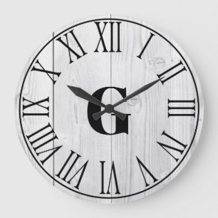 Farmhouse Faux White Wood & Black Large Clock