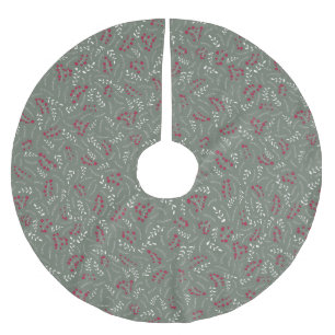 Farmhouse fir spruce green rustic foliage pattern brushed polyester tree skirt