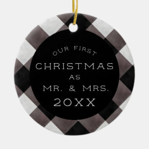 Farmhouse First Christmas Mr & Mrs Newlywed Photo Ceramic Tree Decoration