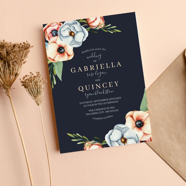 Farmhouse Floral Anemone Greenery Wreath Wedding Invitation (Creator Uploaded)