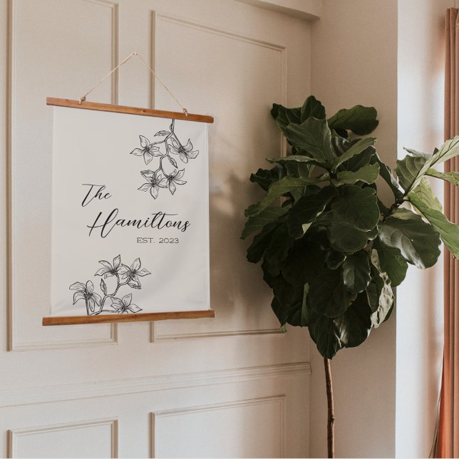 Farmhouse Floral Beige Established Year Hanging Tapestry (Creator Uploaded)