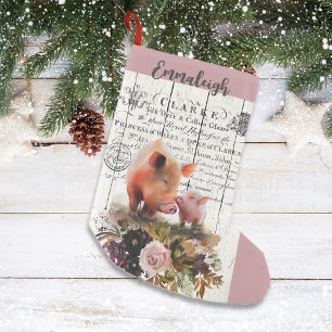 Farmhouse Floral Duroc Pigs Small Christmas Stocking