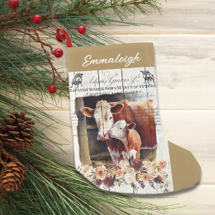 Farmhouse Floral Hereford Cows Christmas Stocking