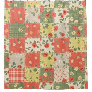 Farmhouse Floral Patchwork Pattern Shower Curtain