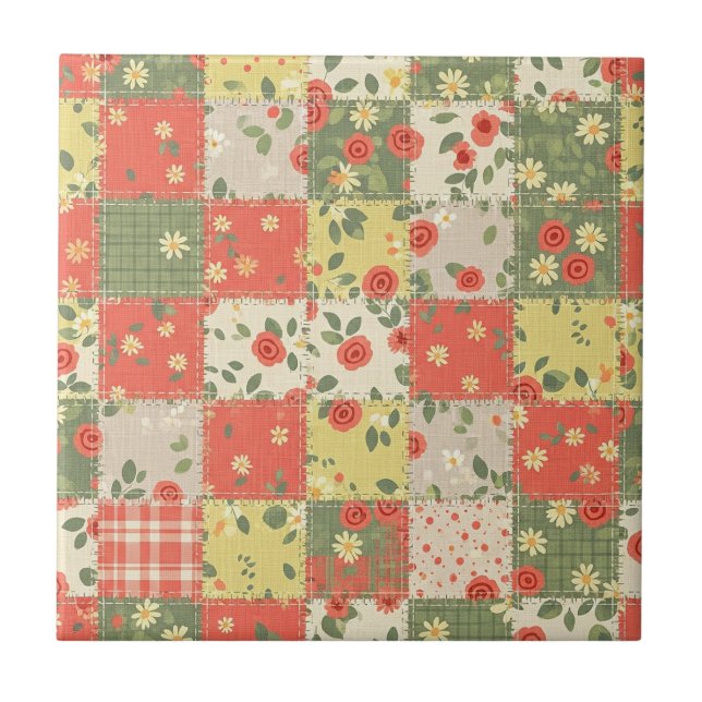 Farmhouse Floral Patchwork Pattern Tile (Front)