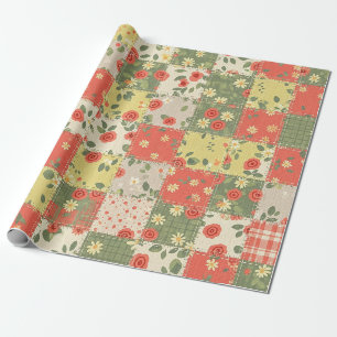 Farmhouse Floral Patchwork Pattern Wrapping Paper