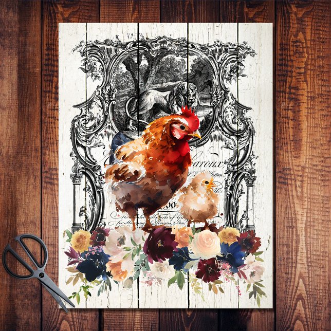 Farmhouse Floral Rhode Island Red Chickens Tissue Paper (Creator Uploaded)