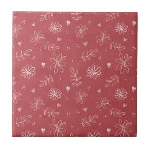 Farmhouse Floral Rose Red Ceramic Tile