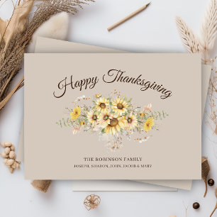 Farmhouse Floral Sunflowers Happy Thanksgiving Holiday Card