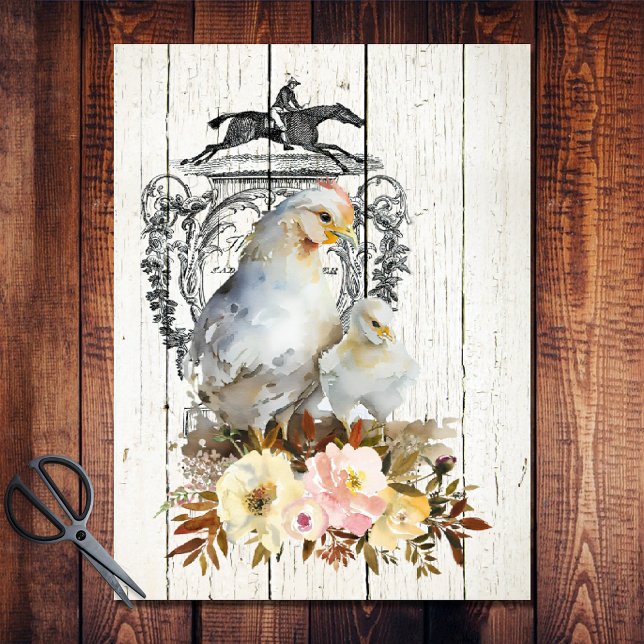 Farmhouse Floral White Leghorn Chickens Tissue Paper (Creator Uploaded)