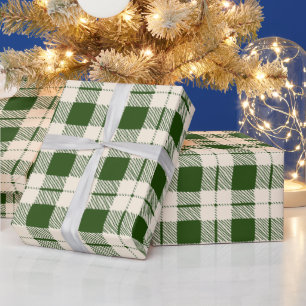 Farmhouse forest green off white plaid Christmas Wrapping Paper
