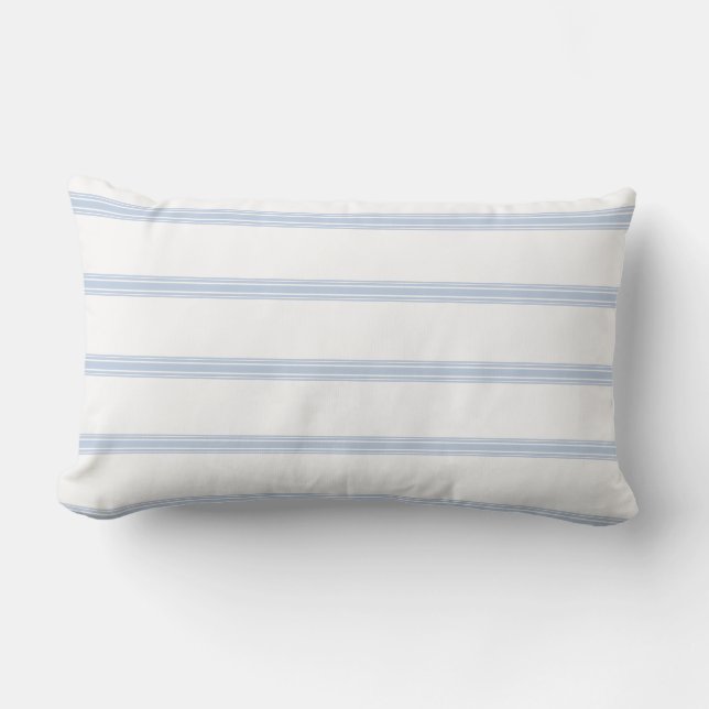 Farmhouse French Ticking Stripe Pattern Blue White Lumbar Cushion (Front)