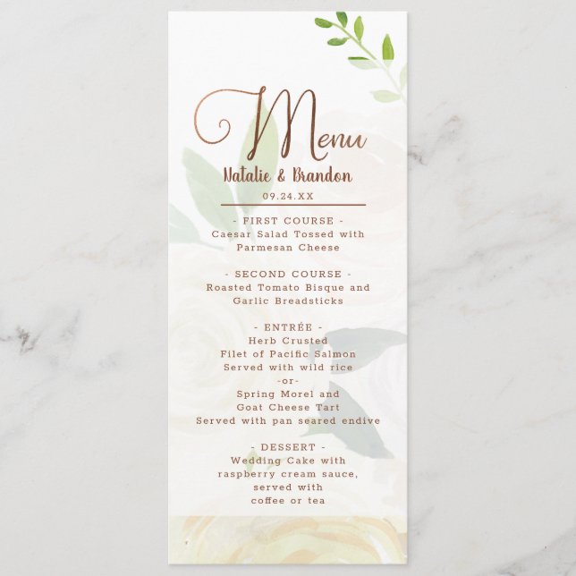 Farmhouse Fresh Rustic Country Floral Dinner Menu (Front)