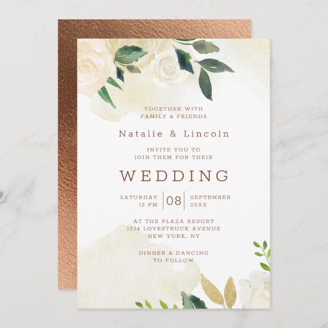 Farmhouse Fresh Rustic Country Floral Fall Wedding Invitation (Front/Back)
