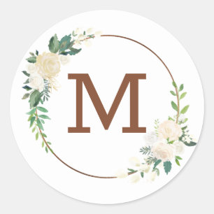 Farmhouse Fresh Rustic Country Monogram Wedding Classic Round Sticker