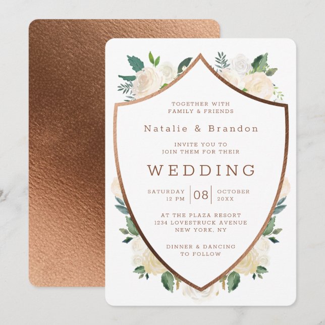 Farmhouse Fresh Rustic Fall Crest Framed Wedding Invitation (Front/Back)