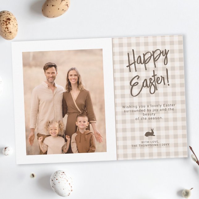 Farmhouse Gingham And Bunny Easter Family Photo Card (Creator Uploaded)
