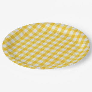 Farmhouse Gingham Golden Yellow nursery Paper Plate