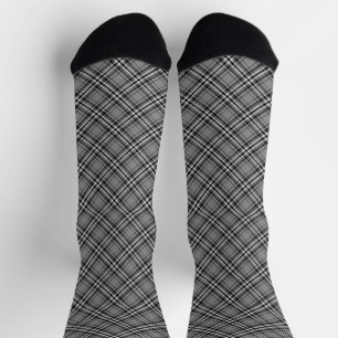 Farmhouse grayscale tartan plaid diagonal pattern socks