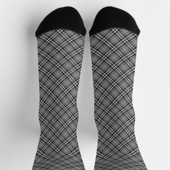Farmhouse grayscale tartan plaid diagonal pattern socks (Top)