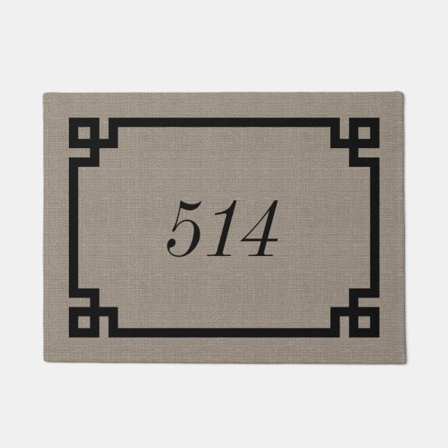 Farmhouse Greek Key Personalised Address Number Doormat (Front)
