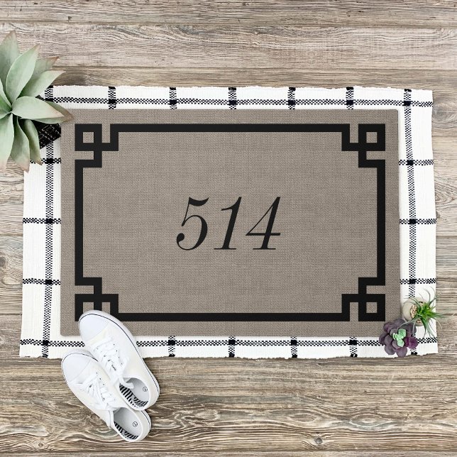 Farmhouse Greek Key Personalised Address Number Doormat (Creator Uploaded)