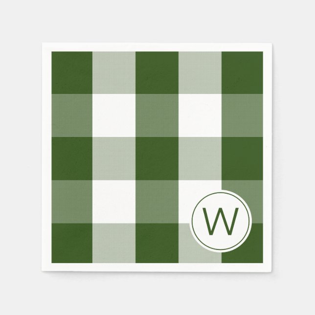 Farmhouse Green MONOGRAM buffalo check Napkins (Front)