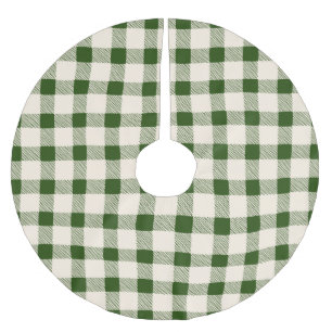 Farmhouse green off white hand drawn buffalo plaid brushed polyester tree skirt