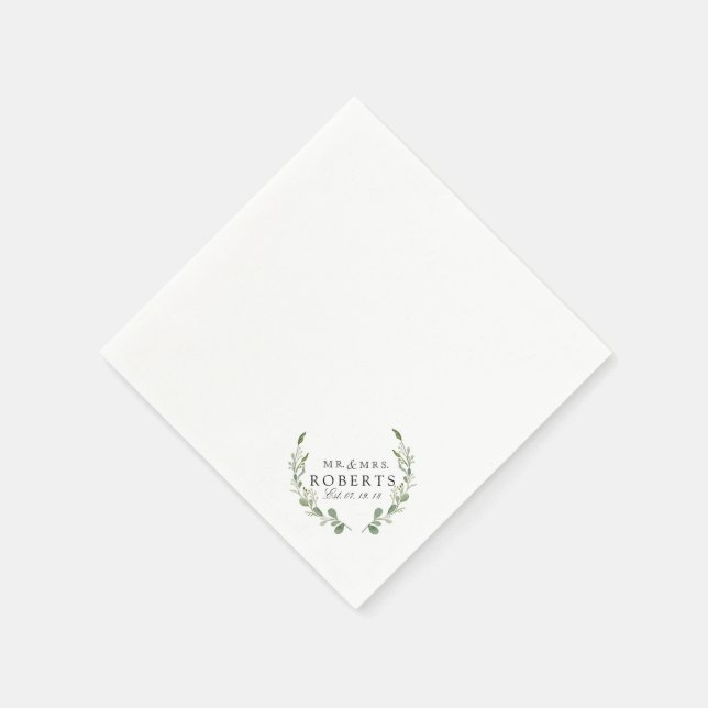 Farmhouse Greenery | Custom Name Wedding Napkin (Corner)