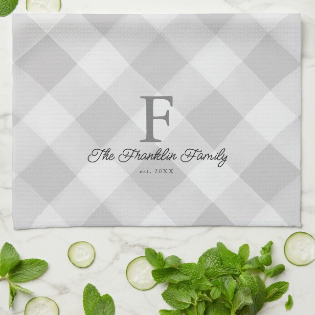 Farmhouse Grey Buffalo Check Personalised Family Tea Towel (Folded)
