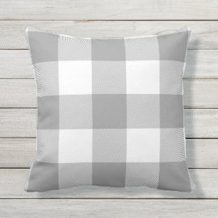 Farmhouse Grey Buffalo Check Plaid Rustic Cushion
