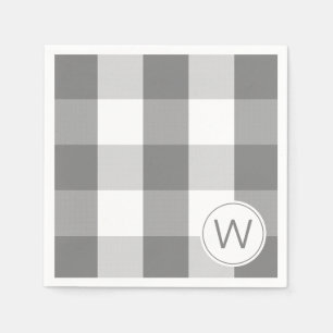 Farmhouse Grey White MONOGRAM buffalo check Napkin