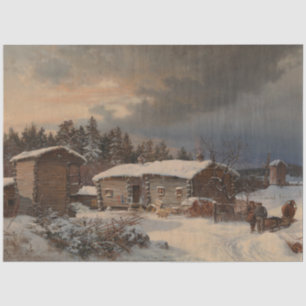 Farmhouse Hame Finland Winter Landscape Decoupage Tissue Paper