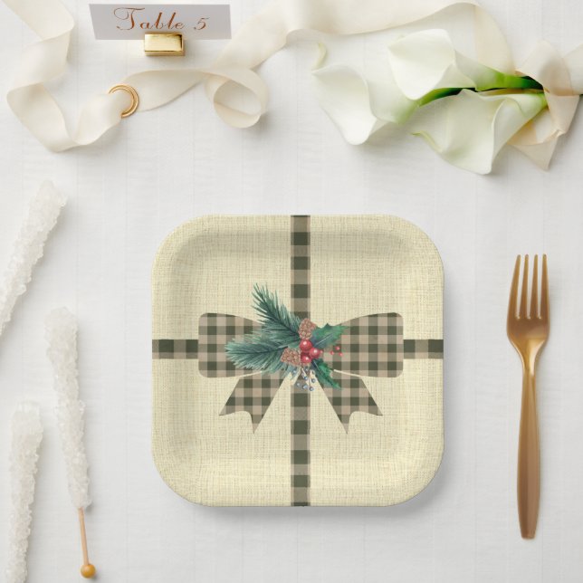 Farmhouse Holiday Plaid Paper Plate (Wedding)