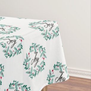 FARMHOUSE HOLIDAY WREATH HAND LETTERED TABLECLOTH
