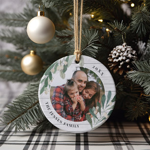 Farmhouse Holly Holiday Photo Personalised Ceramic Tree Decoration