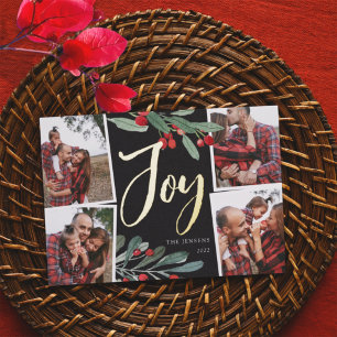 Farmhouse Holly   Multi Photo Christmas Foil Holiday Card